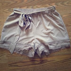 Taupe polyester dress shirts with lace trim