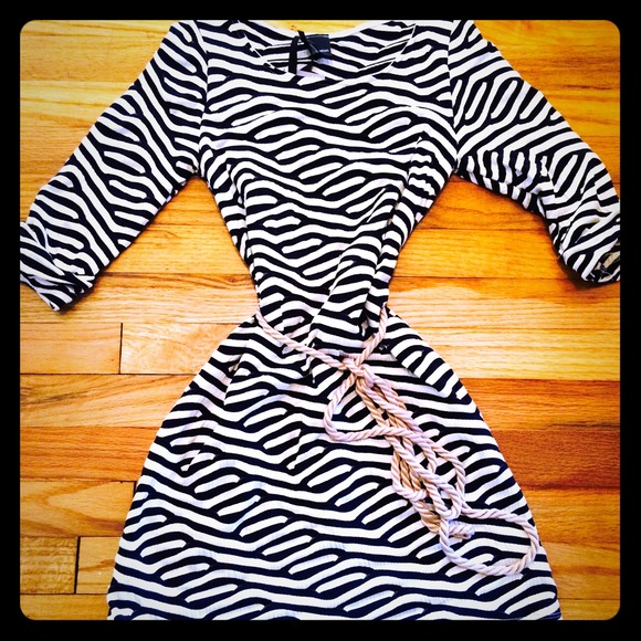 Navy/White cotton tunic top with rope belt