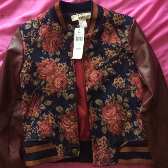 Lola Floral Print Leather Varsity Jacket - Picture 1 of 3