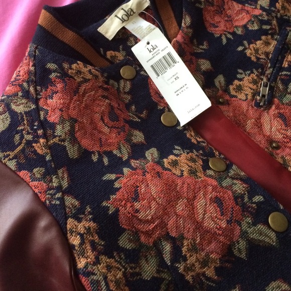 Lola Floral Print Leather Varsity Jacket - Picture 2 of 3