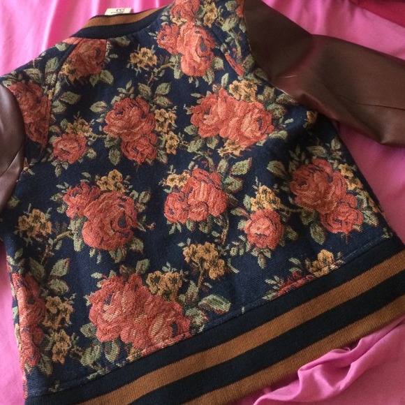 Lola Floral Print Leather Varsity Jacket - Picture 3 of 3