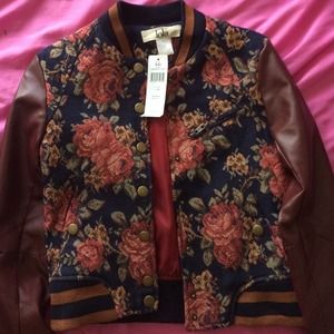 Lola Floral Print Leather Varsity Jacket