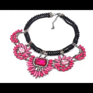 silver and pink rope statement necklace