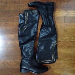 Size 6 Leather Studded Over The Knee Boots
