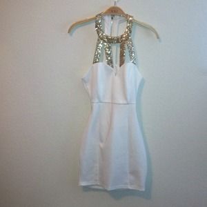 TOBI Free Flight Gold Caged White Dress