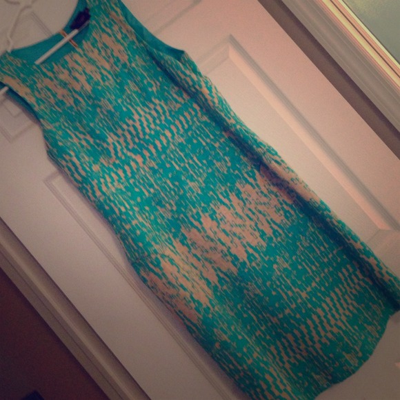 Cream and turquoise cocktail dress