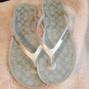 Authentic Coach silver flip-flops
