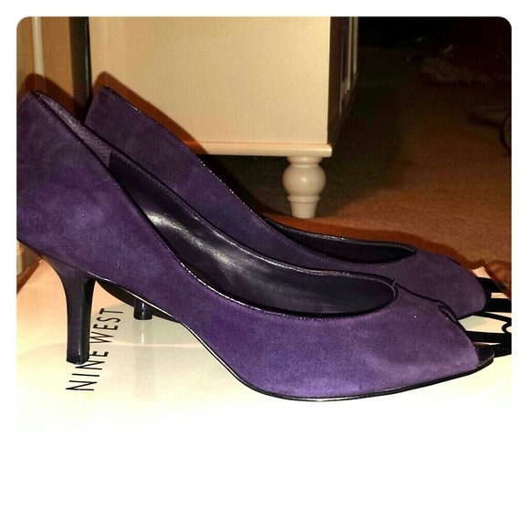 Purple Suede Peep Toe Heels - Picture 1 of 4
