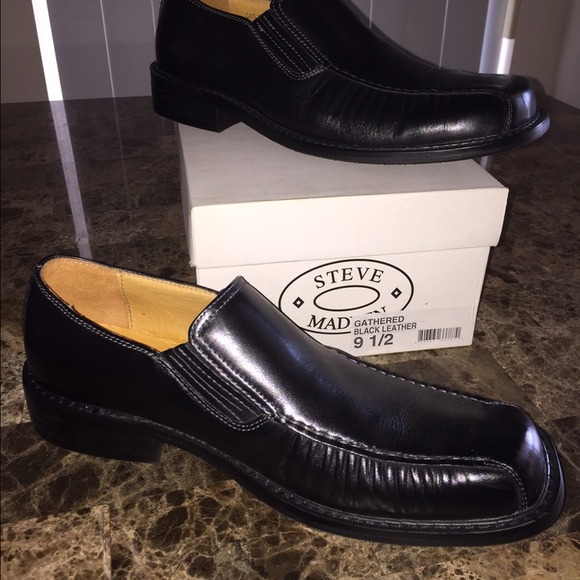 Mens Steve Madden Gathered Blk Leather dress shoes