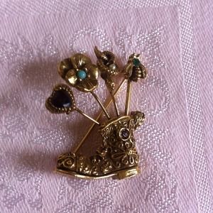 Vintage Rhinestone and Faux Pearl Boot Figural Pin
