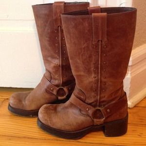 Brown leather studded biker boots - MIA