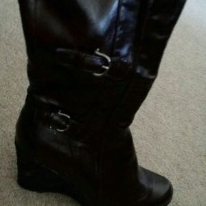 Wedge knee high boots