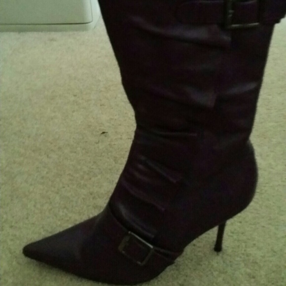 Purple knee high heel boots