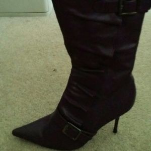 Purple knee high heel boots