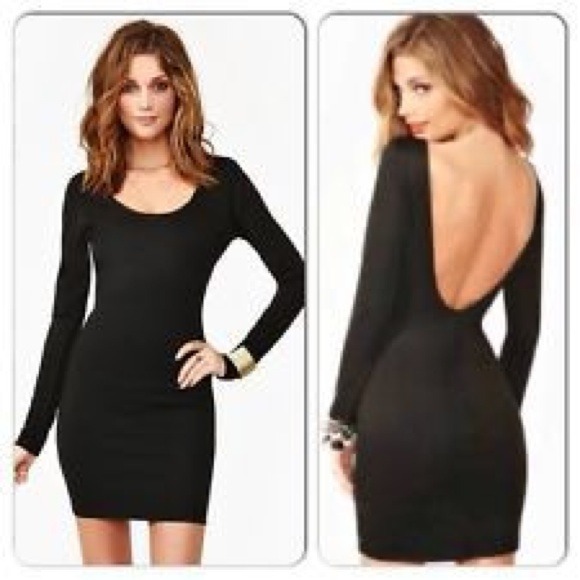 Nasty Gal Short Black Dress with V back Size Small