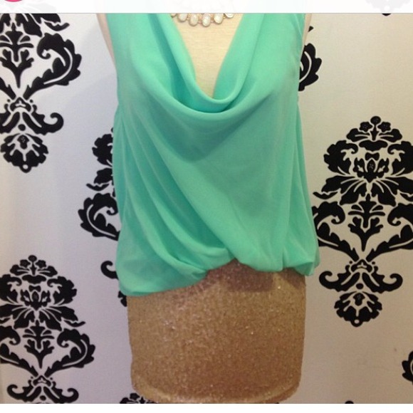 Mustard Seed Dresses & Skirts - Fun gold sequin & teal dress Medium