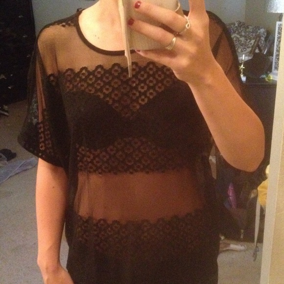 Black see through flower top