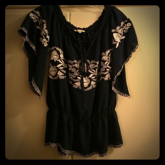 Navy with white embroidered Spanish style top