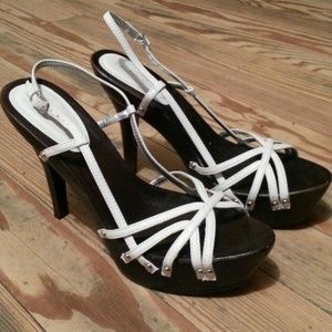 Charlotte Russe strappy wooden heel sling backs