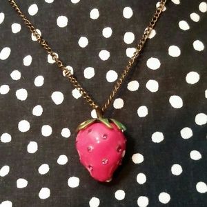 Pink rhinestone strawberry necklace