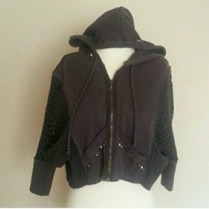 Free People batwing bling cropped hoodie