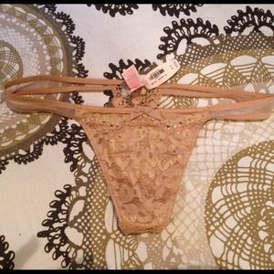Victoria's Secret NWT nude beige sparkly thong S