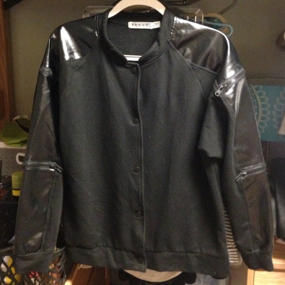'Rehab' Zipper-detailed faux leather Bomber Jacket