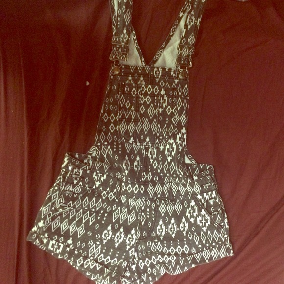 Denim tribal short overalls