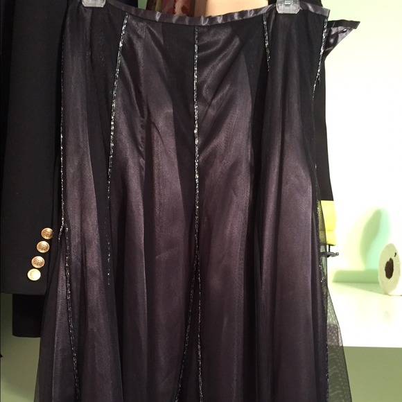 Black Satin lace skirt with jeweled seams
