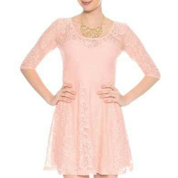 Floral Net Overlay Skater Dress Salmon Pink