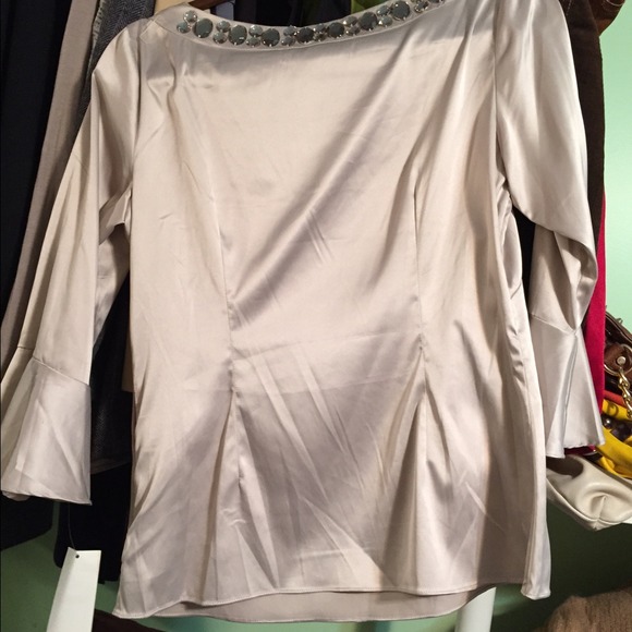 Satin jeweled neckline blouse - Picture 2 of 2