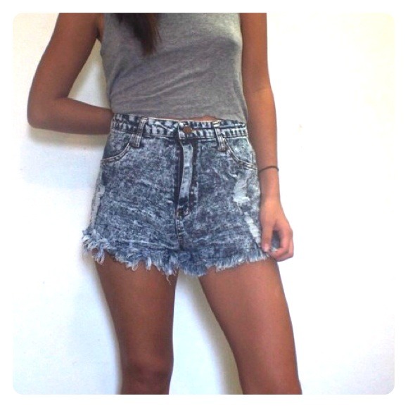 High-waisted Denim Acid-wash Shorts