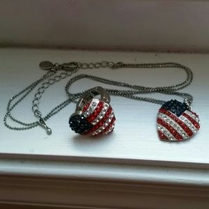 Red white blue necklace and stretch ring