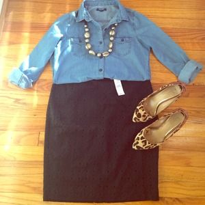 LOFT Cotton Eyelet Black Pencil Skirt