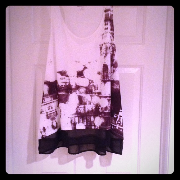 White tank w/ small rhinestone sheer bottom trim