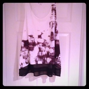 White tank w/ small rhinestone sheer bottom trim