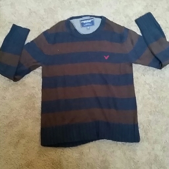 Men's navy/brown striped sweater - Picture 1 of 3