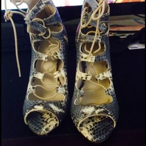 Zara Python peep toe heels