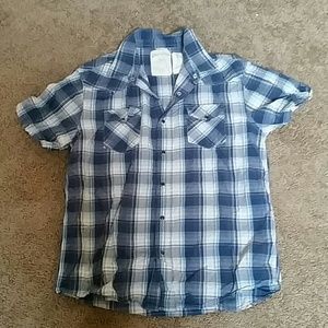 Men's blue plaid button down