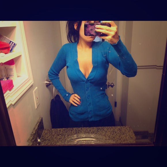 Deb button down cardigan sweater blue