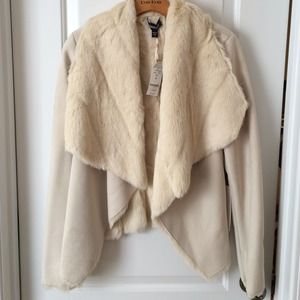 BeBe suede/ faux fur coat. Reversible. Beige
