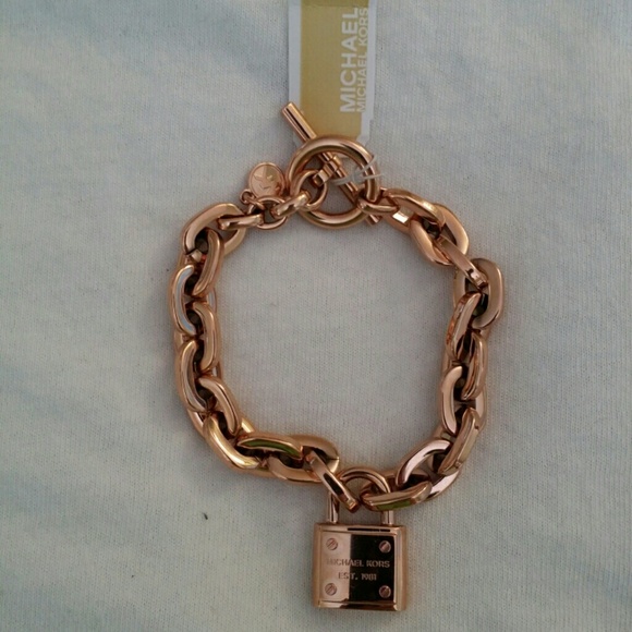 TRADE.. MK Rose Gold Chain & Logo Padlock Bracelet