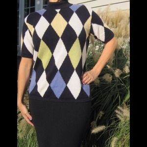 Argyle short sleeve mock turtleneck sweater