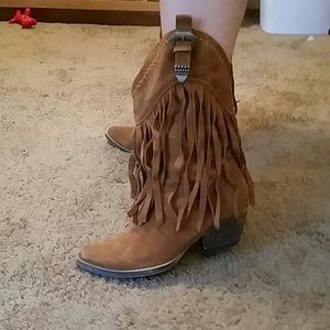 Tan fringe cowgirl boots