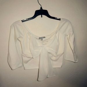 White Crop Top with Chiffon Bow
