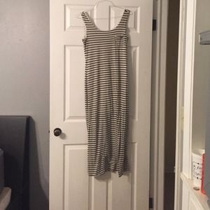 Long green and cream striped maxi dress