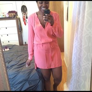 DVF Sliced Dress with Hi-Lo Hem in Coral / Candy