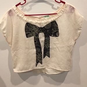 Cream shirt with velvet bow and button down back