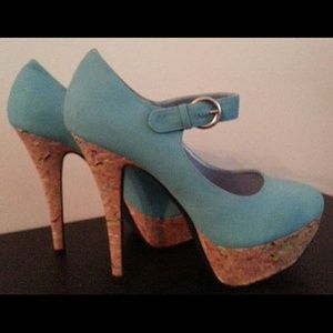 Size 10 pastel blue 3" cork heels