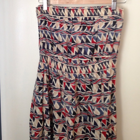 Patterned, strapless ankle length dress